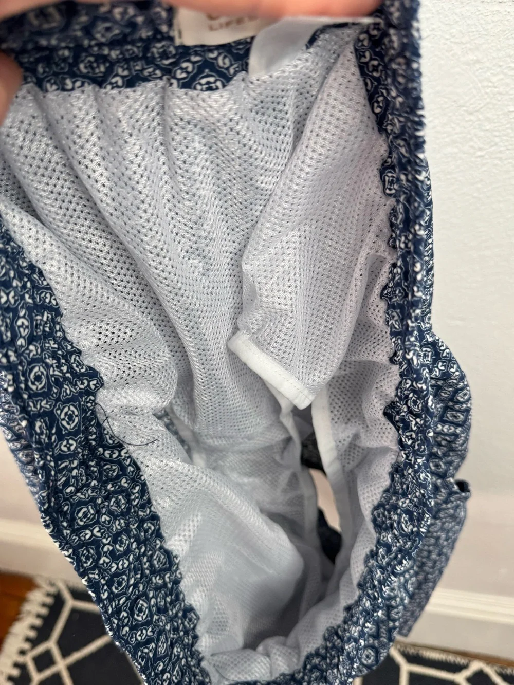 Cabana Lifestyle Swim Trunks Men's XL Blue White Geometric Drawstring Lined
